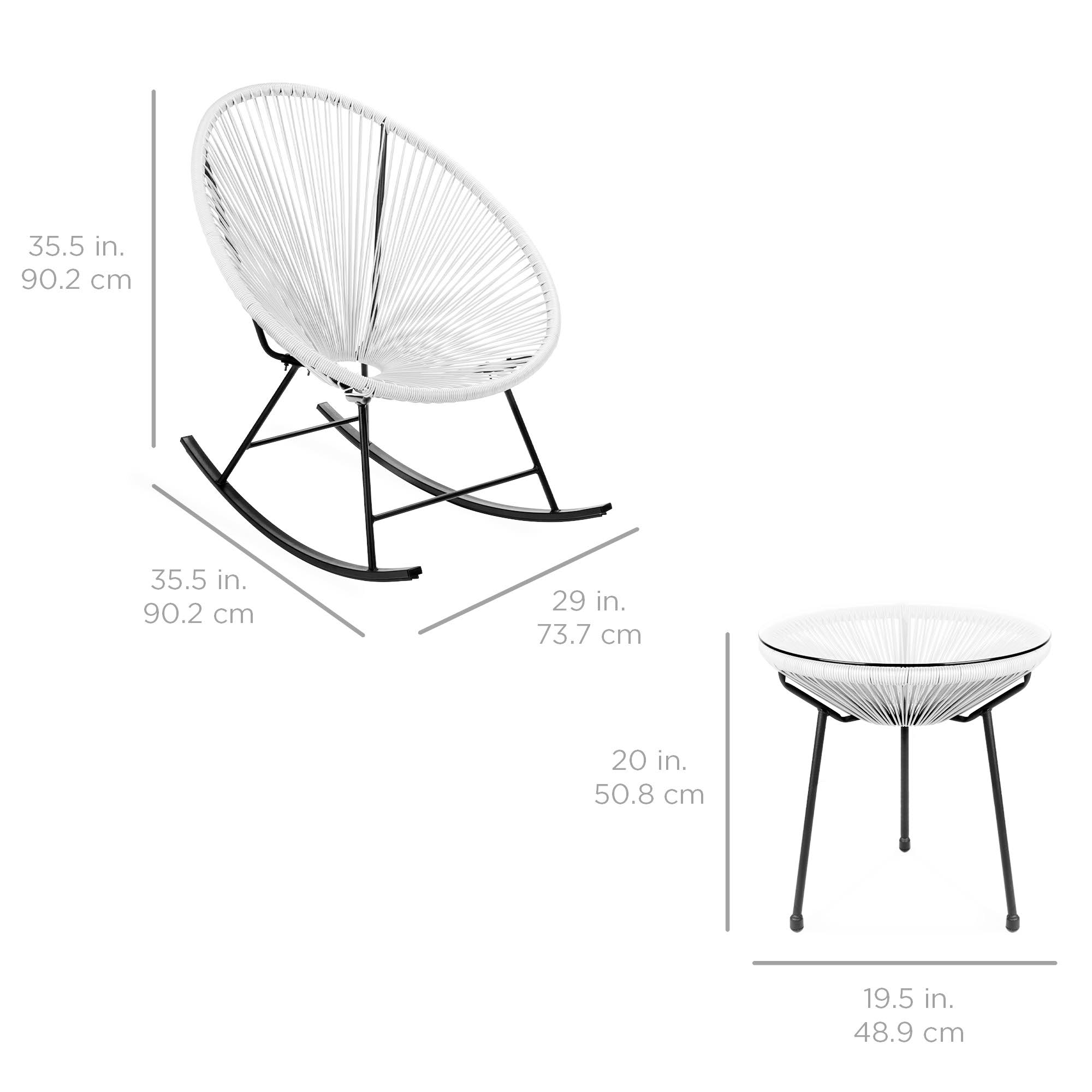 Best Choice Products 3-Piece All-Weather Patio Woven Rope Acapulco Bistro Furniture Set w/ Rocking Chairs, Table - White