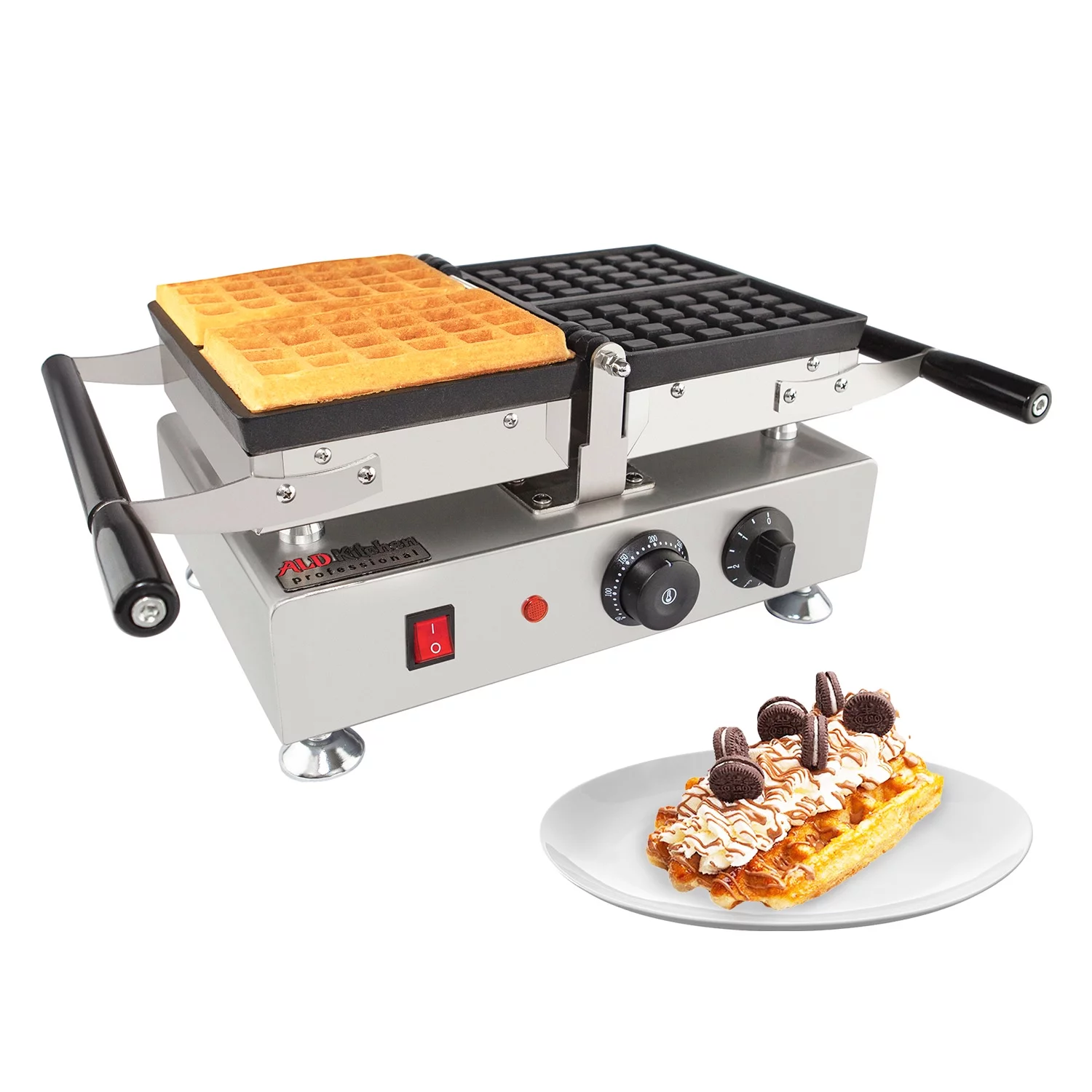 Belgian Waffle Iron with Removable Plates | Swing Type | 2 Square-Shaped Waffles