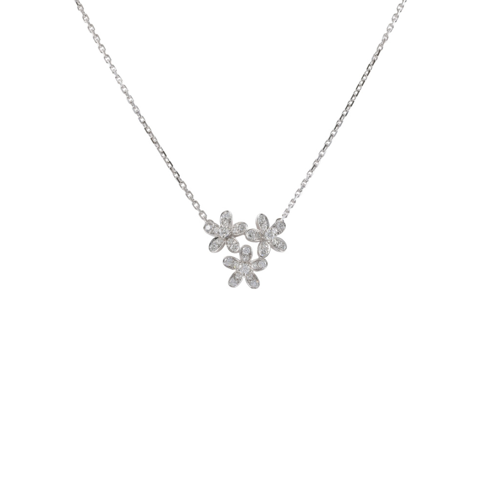 Van Cleef & Arpels Socrates 3 Flower Necklace 18K White Gold Diamond VCARB14900