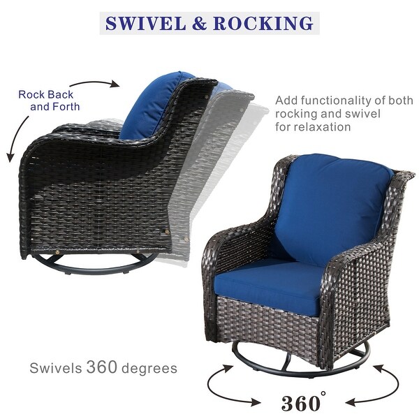 OVIOS 6piece Rattan Wicker Patio Furniture Set Swivel Gliding Chair Set
