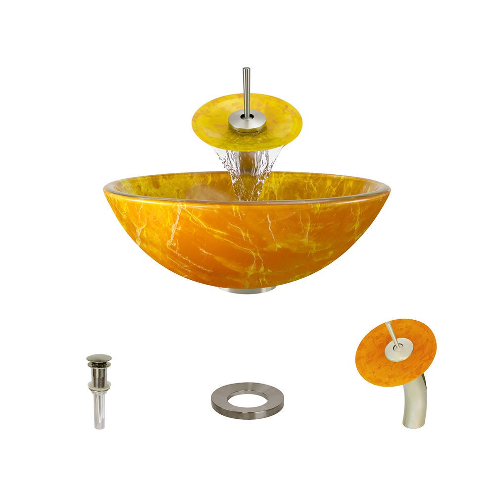 605 Brushed Nickel Waterfall Faucet Bathroom Ensemble