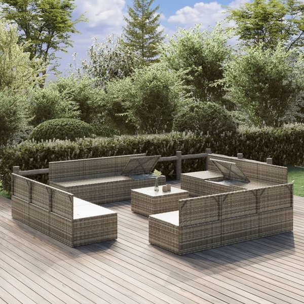 vidaXL 9 Piece Patio Lounge Set with Cushions Gray Poly Rattan