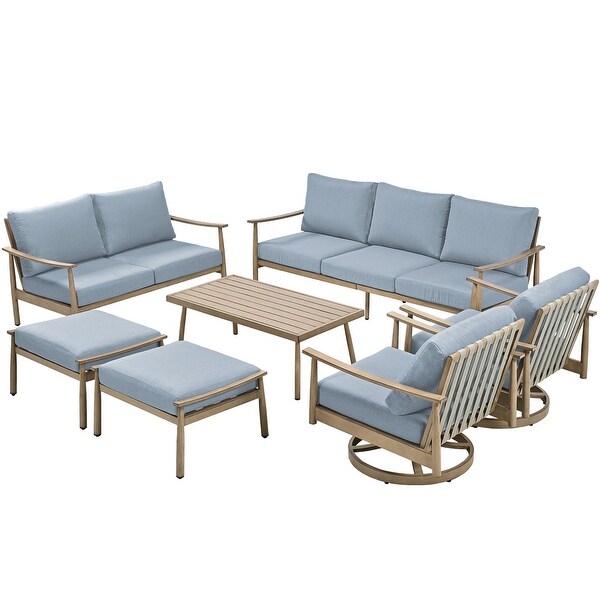 7Piece Aluminum Patio Conversation Set,3Seat Outdoor Couch and Loveseat with 2 Swivel Armchairs, Ottomans and Coffee Table