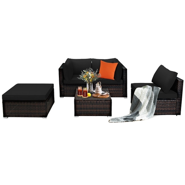 Costway 5PCS Patio Rattan Furniture Set Sectional Conversation Set