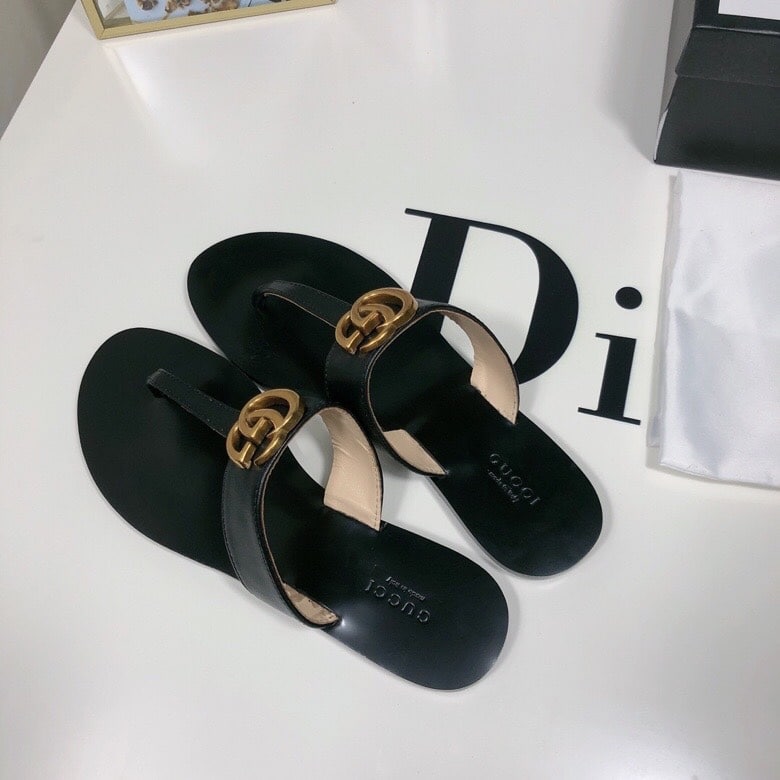 Gucci Double G Thong Leather Black ?497444 A3N00 1000