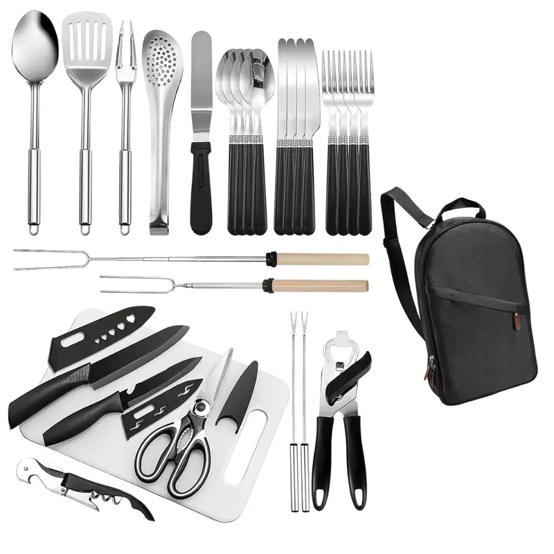 Premium Stainless Steel Outdoor Cooking Kit – 31-Piece Set with Storage Case