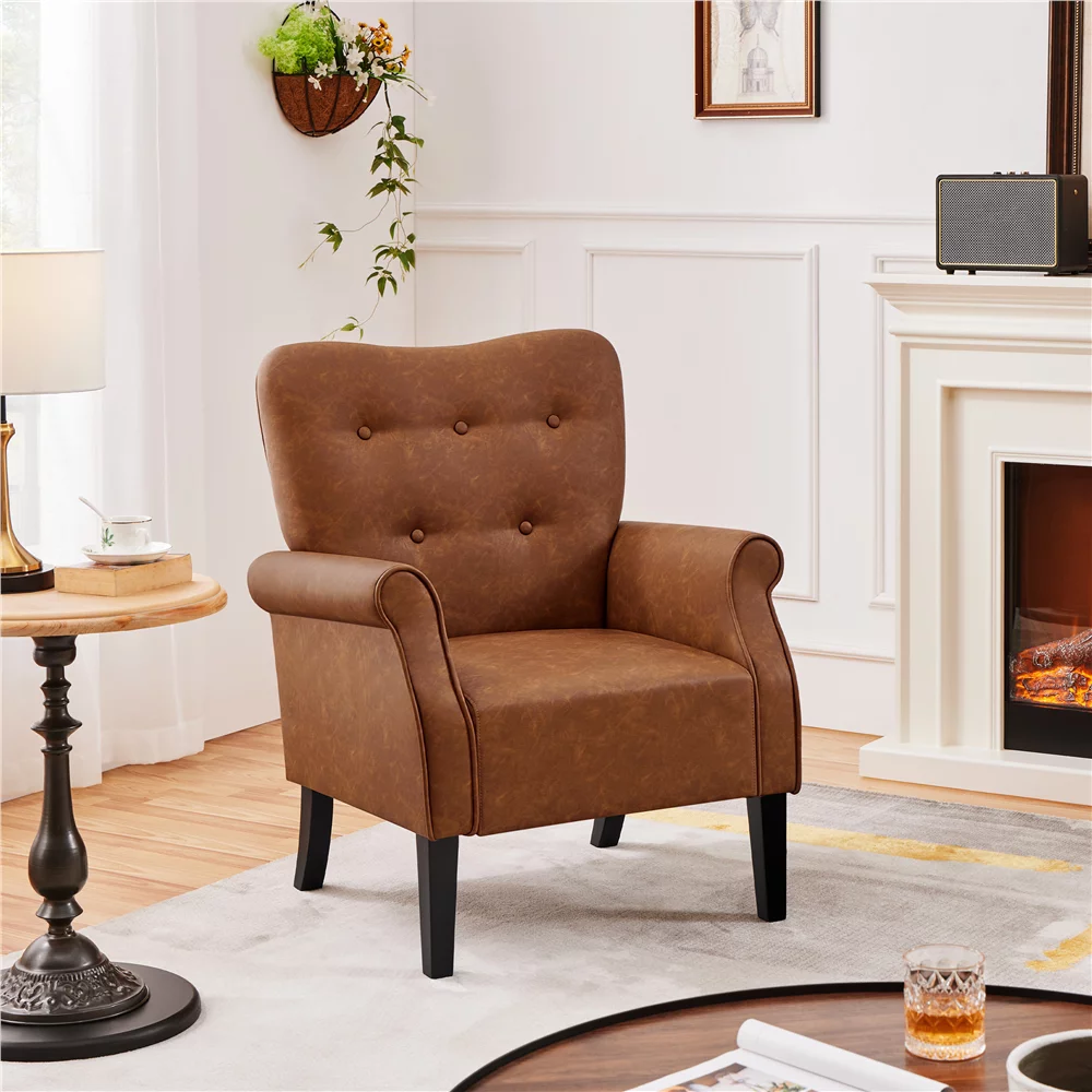 Yaheetech Set of 2 Mid-century Modern Faux Leather Accent Chair,Retro Brown