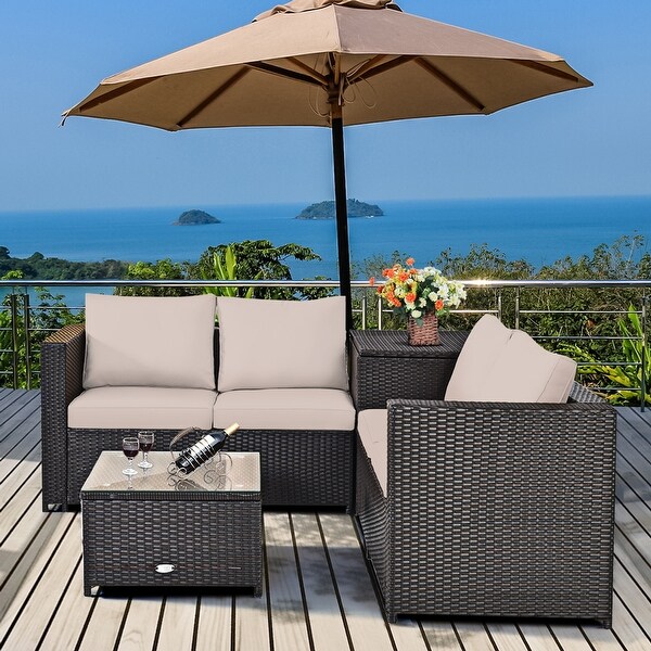 Gymax 8PCS Cushioned Rattan Patio Conversation Set w/ Coffee Table