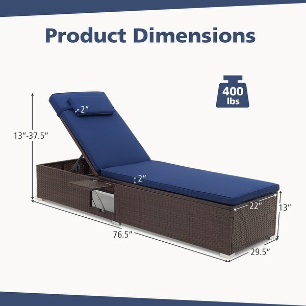 Gymax 2PCS Chaise Lounge w/ 6level Backrest Comfy Seat Cushion and