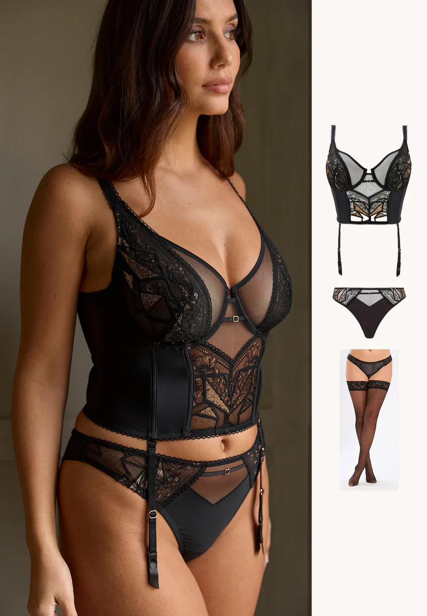 Ensemble Désiré Noir avec tanga et bas