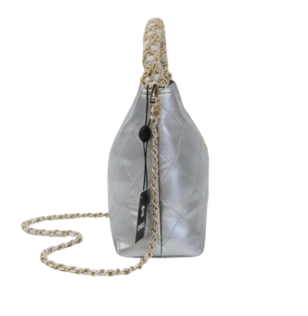 Chanel Bag | Metallic Lambskin Chain Rows Quilted Chain Hobo Silver