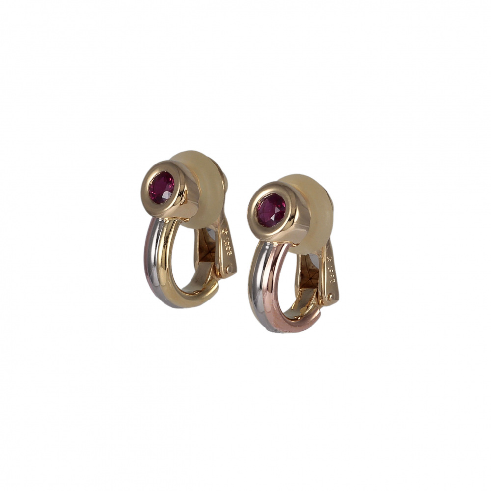 Cartier Trinity Earrings Tri-Gold Ruby