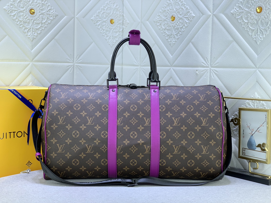 Louis Vuitton Keepall Bandoulire 50 Brown And Purple Line Macassar Canvasm46257