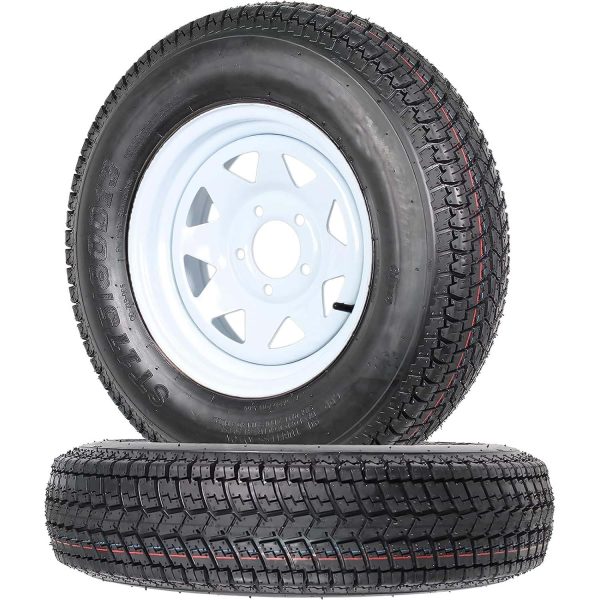 2026 Set of 2 Trailer Tires Rims 175-80 5 Lug 6PR White Spoke Wheel Load Range C