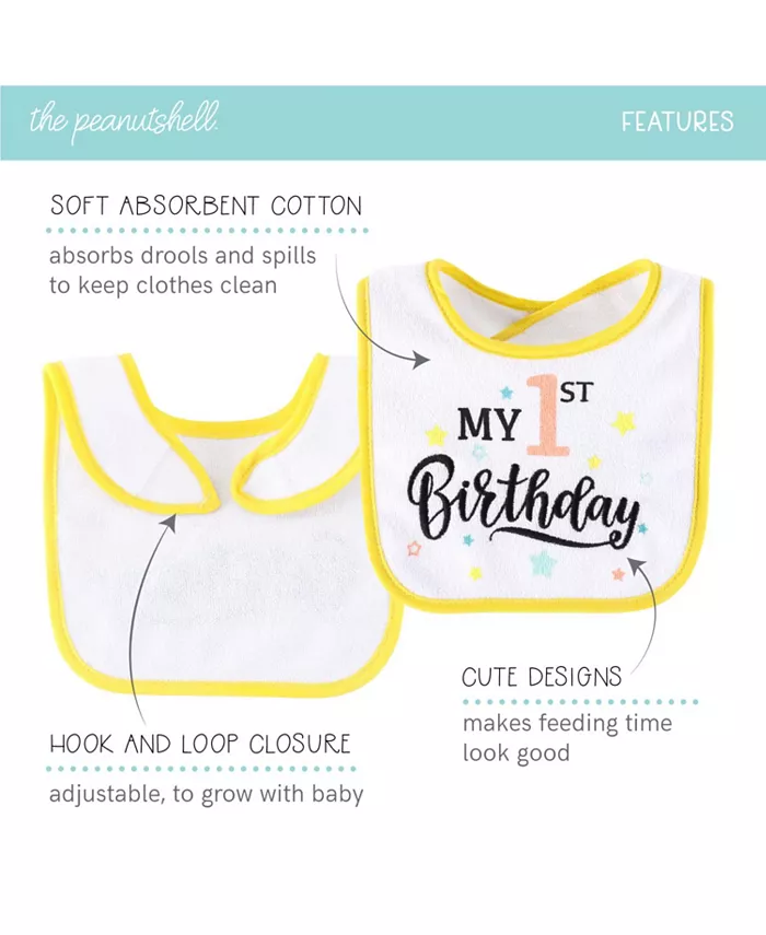 The Peanutshell Baby Boy Terry Bibs, 18 Pack for Feeding, Teething, or Drooling, Boy Holiday