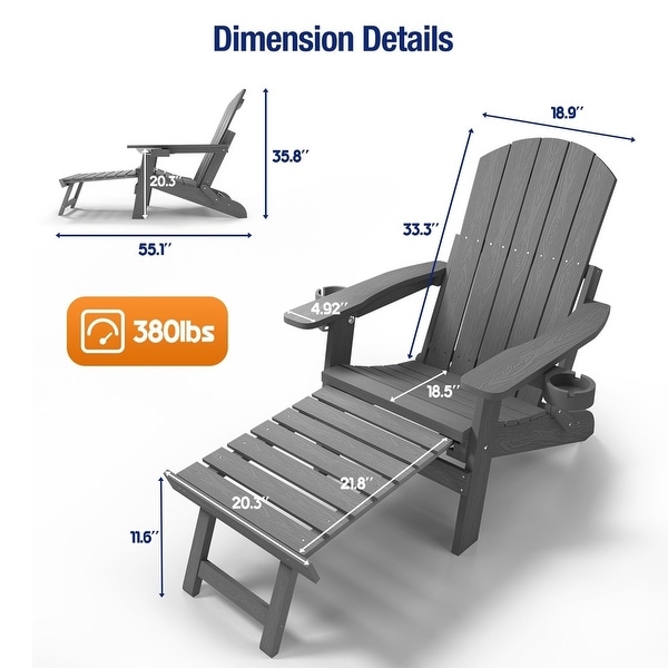 CHERIE Folding Adirondack Chair with Ottoman,and 2 CupHolders