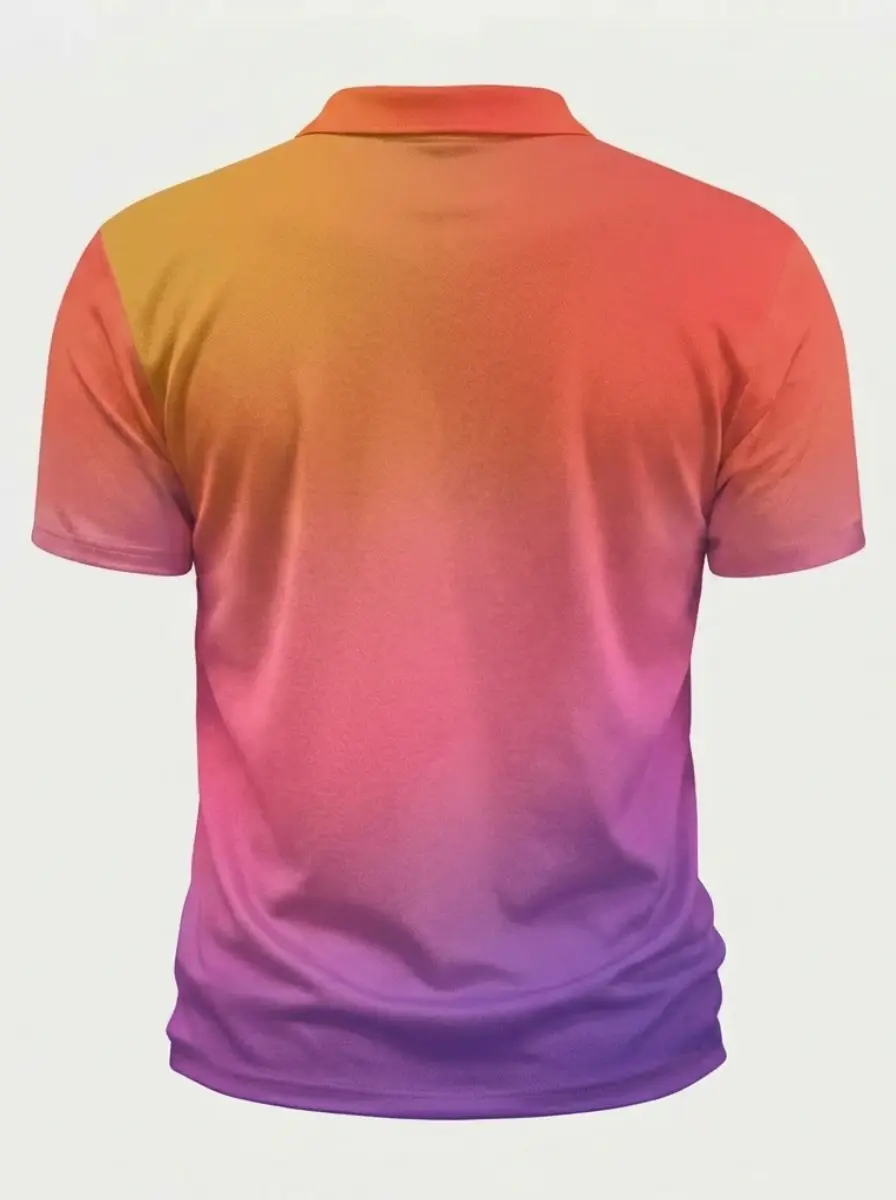 Moisture Wicking Golf Polo 3D Orange to Purple Ombre Gradient Button Short Sleeve Golf Polo Shirt