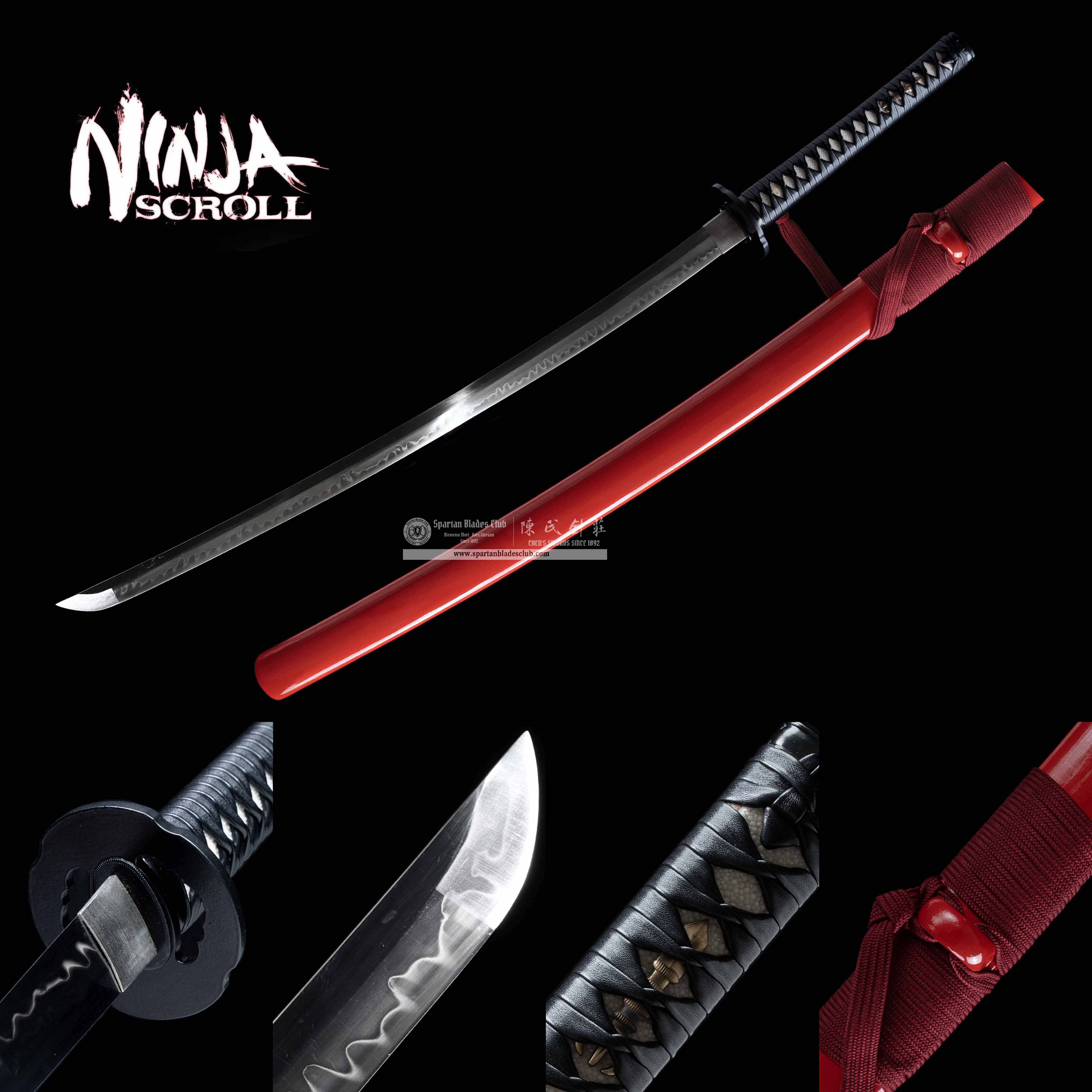 HY78 | Ninja Scroll - Jubei Kibagami Swords | Katana | T10 steel Clay-tempered  |  Real Hamon | Black & Red | Battle-Ready | Full-tang | Spartan Blades Club | CHEN'S SWORDS 1892 - Spartan Blades Club - 陳氏劍莊1892