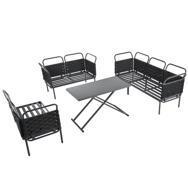 Patio Sectional Sofa Set Woven Rope Furniture Set with Cushions