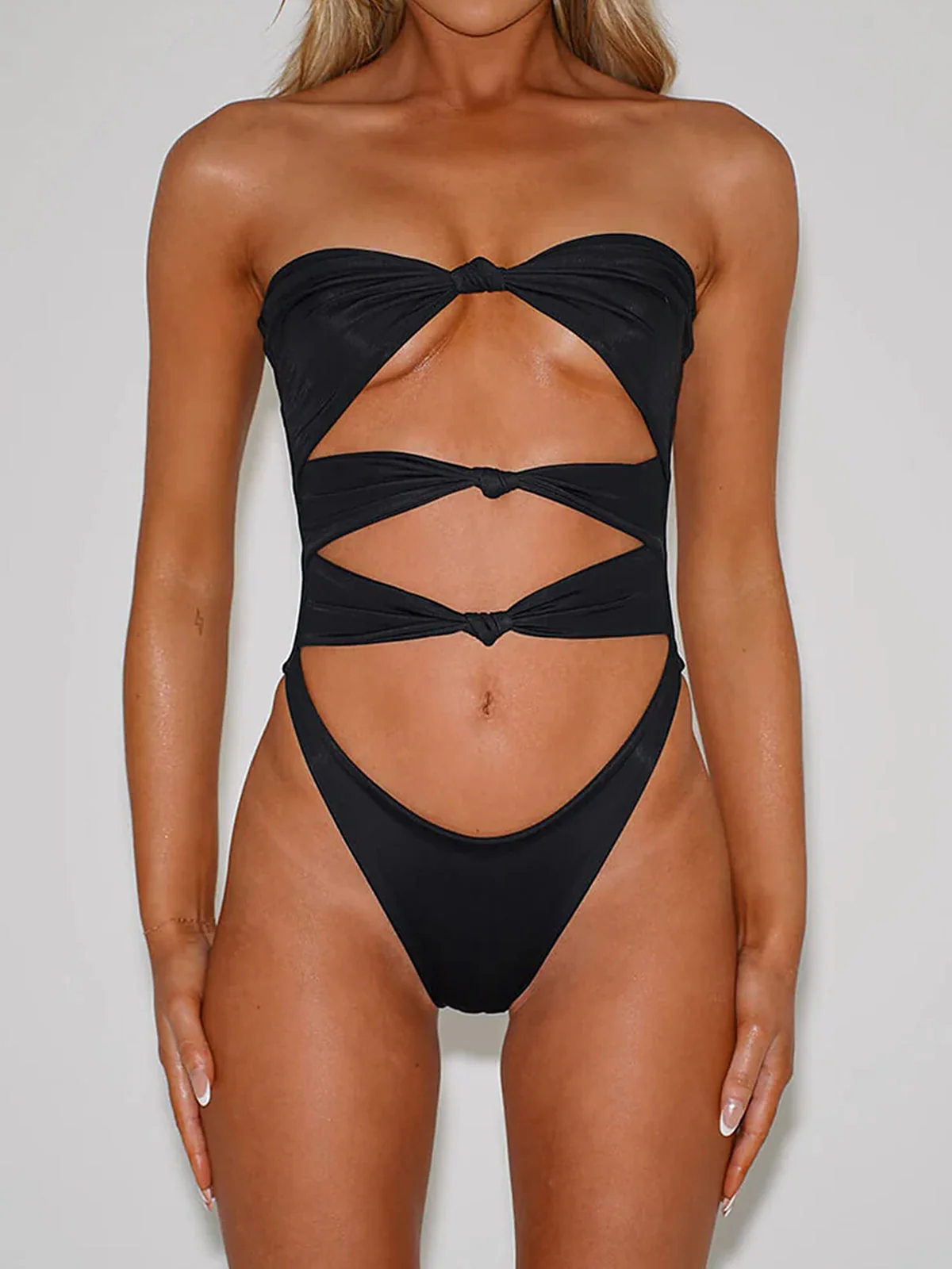 Strapless Cutout High Leg One Piece SwimsuitClistos