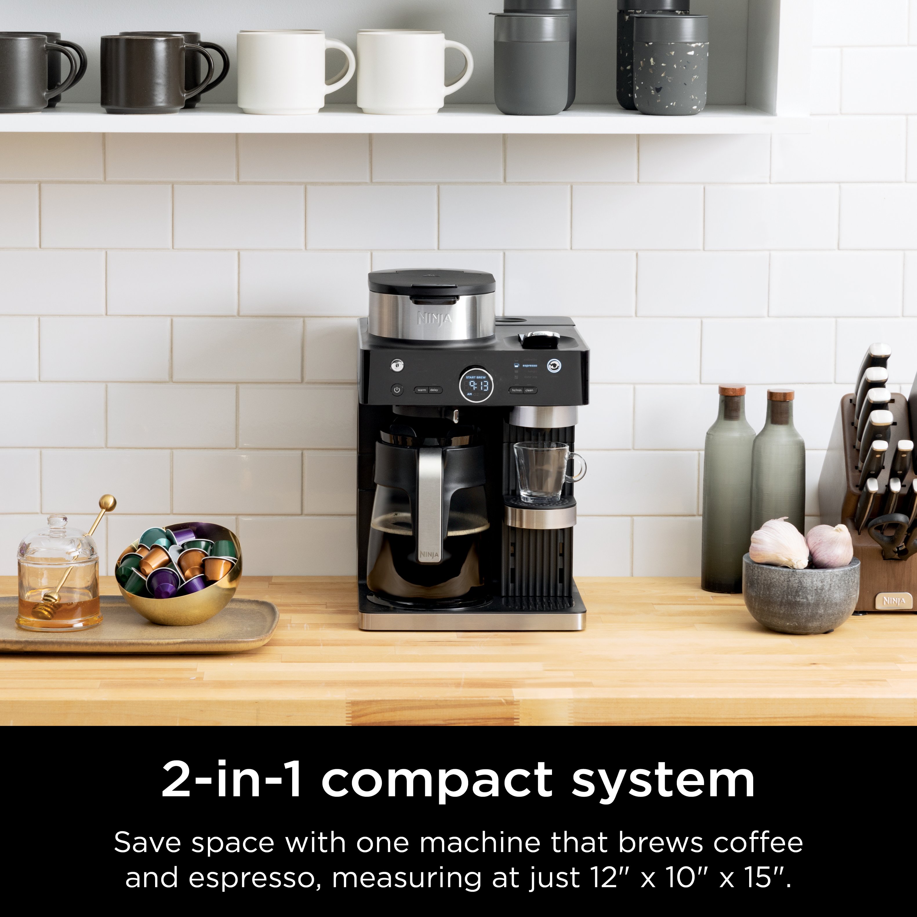 Ninja - Espresso & Coffee Barista System, Single Serve & Nespresso, with 12-Cup Carafe, 4 Styles with Ristretto - Black