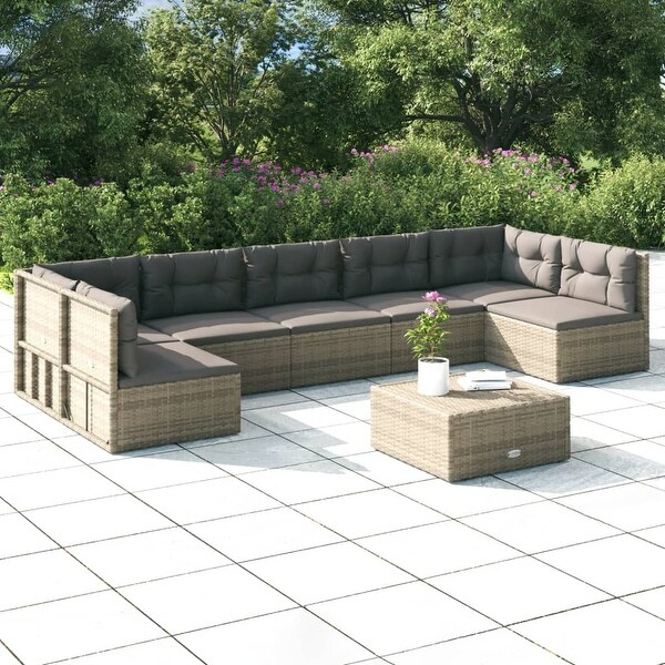 vidaXL Patio Furniture Set Patio Lounge Set with Cushions Gray Poly Rattan