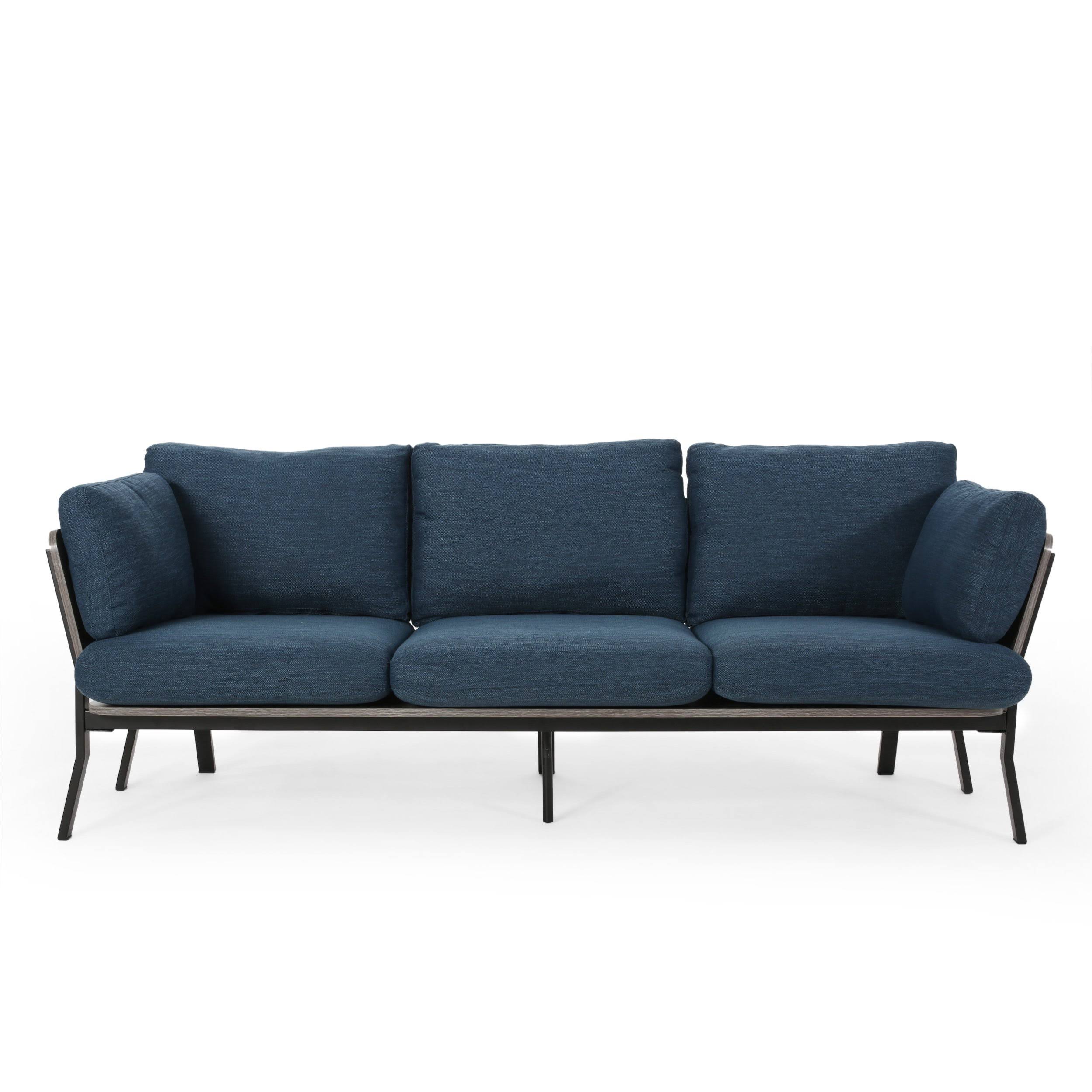 Athea Mid-Century Modern 3 Seater Wood Frame Sofa - Navy Blue