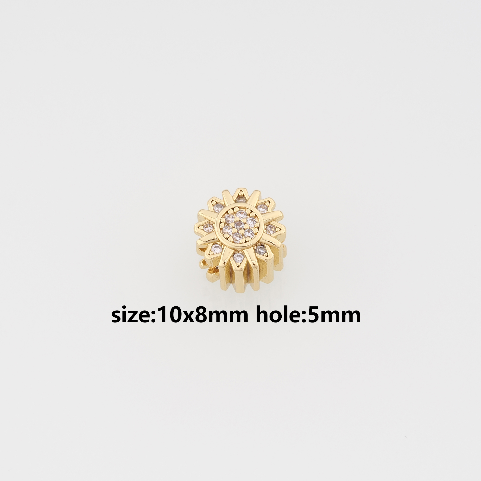 18K Gold Filled Sun Spacer Beads,CZ Micro Pave Sun Bead for Bracelet Jewelry Necklace Making Supply