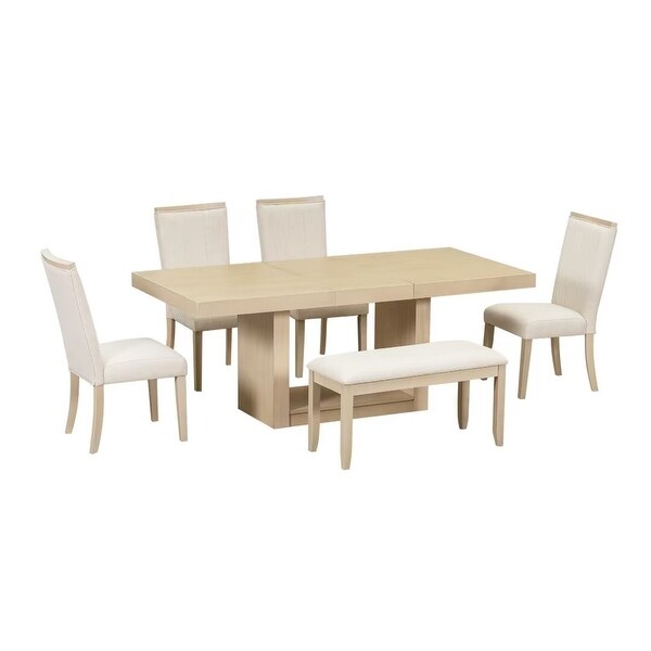 Extendable Dining Table Set with Removable Leaf,4 Upholstered Chair