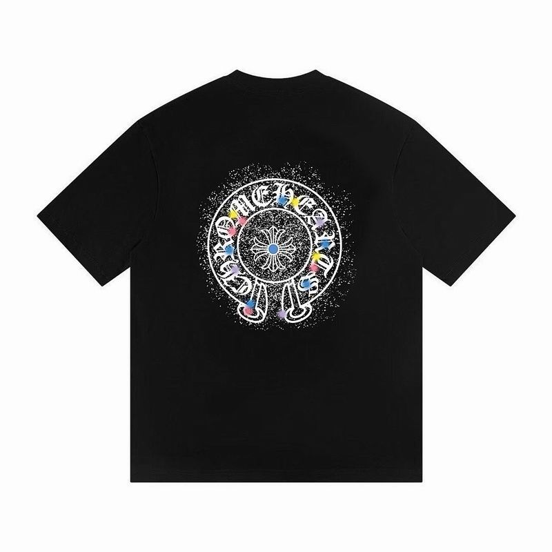 クロムハーツ コピーシルバーアクセ風プリント 半袖 クルーネック ブラック 夏コーデChrome Hearts