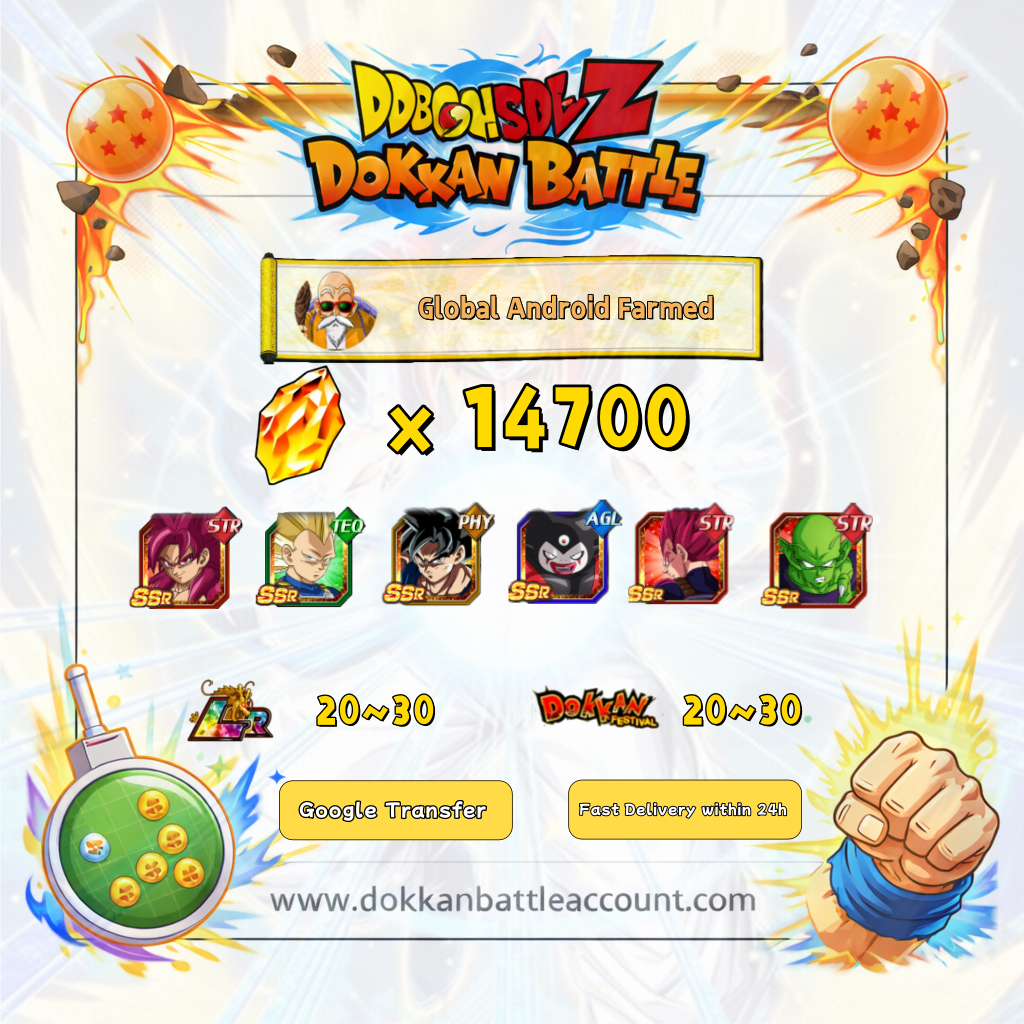 [Global] Dokkan Battle Farmed Account 14500 DS with 11th anniversary Gomah Super Saiyan God Vegeta (Ultra Supervillain) Android and IOS