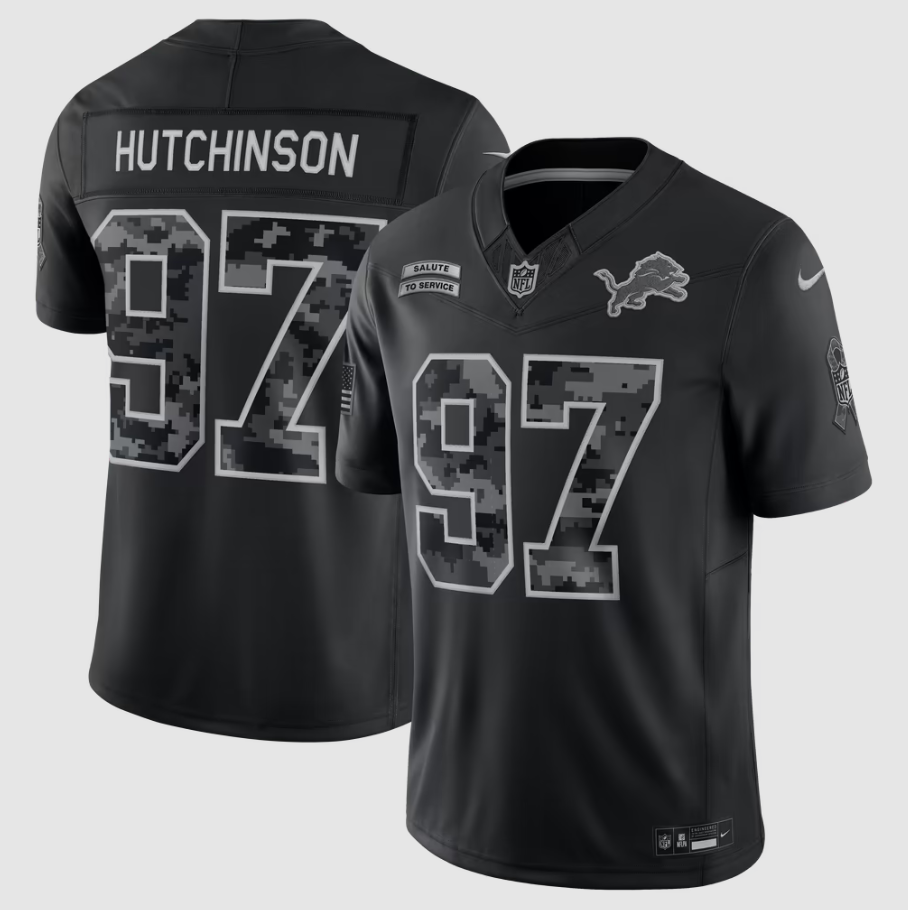 Men's Detroit Lions Aidan Hutchinson #97 Black 2026 Salute to Service Stitched Limited Jersey