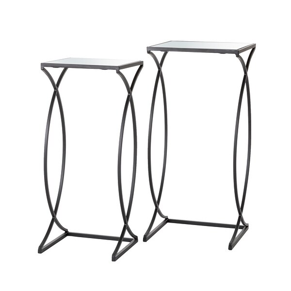 Glitzhome Set of 2 Modern Glam Glass Top Nesting Side Table