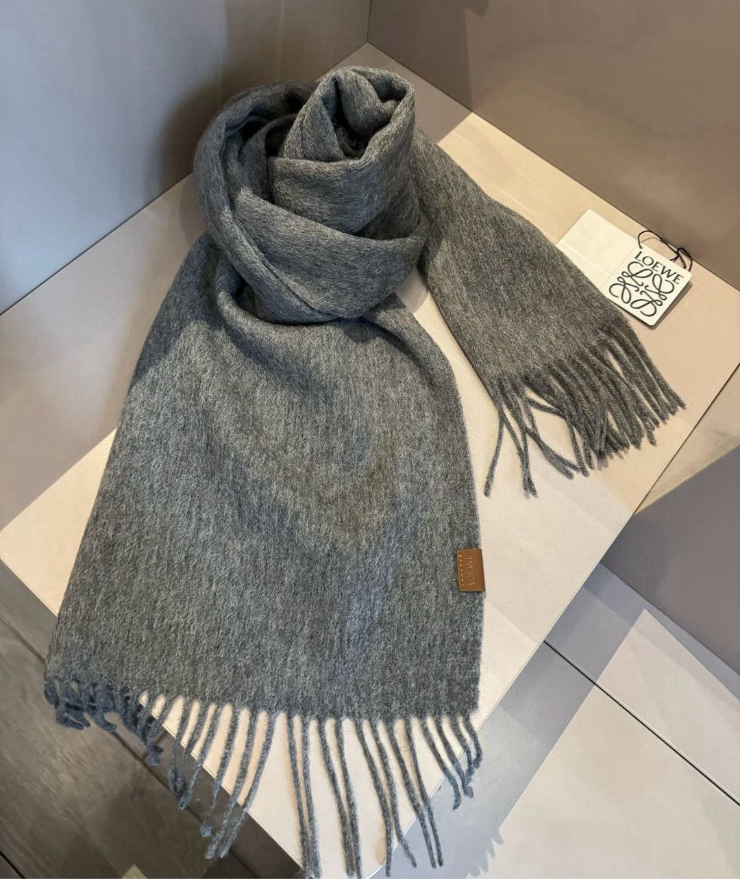 Loewe Mohair Scarf Solid Gray For Women 180cm