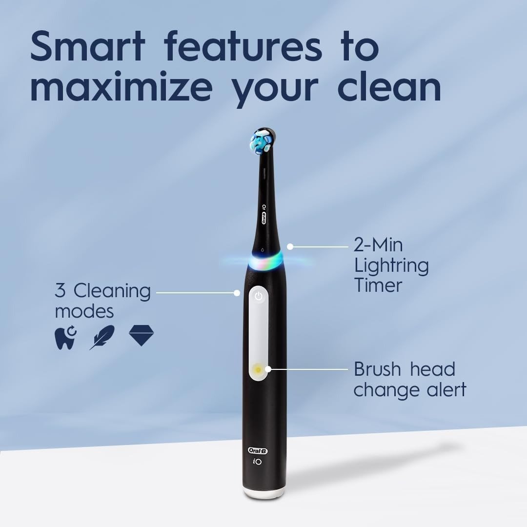 Deep Clean Rechargeable Electric Toothbrush, Black, iO Series 3 Limited, 2 Brush Heads, Travel Case, Pressure Sensor, 3 Cleaning Settings