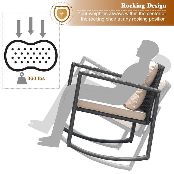 Costway 3PC Patio Rattan Conversation Set Rocking Chair Cushioned Sofa