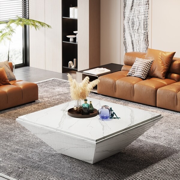 Square Coffee Table for Living Room,35.43Inch Faux Marble Modern Center Table