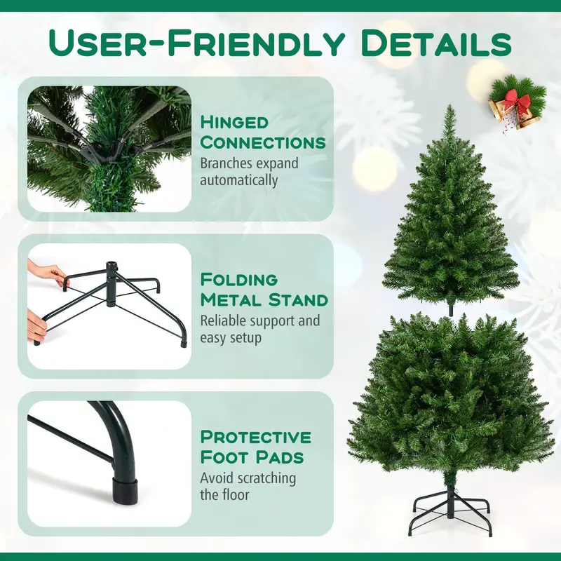 Pre-Lit Artificial Christmas Tree – 7 Light Modes & Collapsible Metal Stand Included