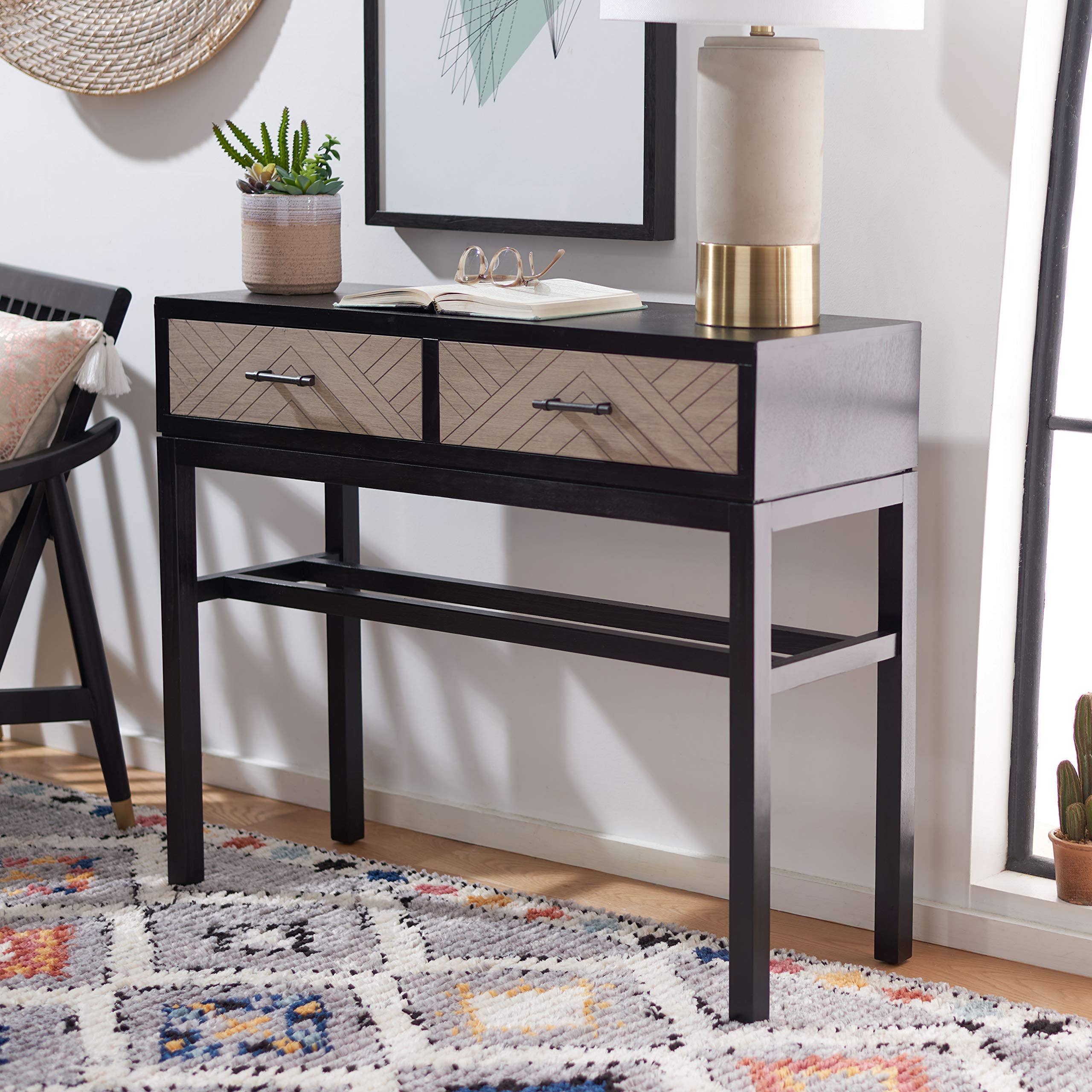 Safavieh CNS5709B Ajana 2 Drawer Console Table Black u0026 Greige