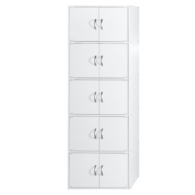 Hodedah Heavy Duty Engineered Wood 10 Door Enclosed Multipurpose Storage Cabinet For Kitchen Office Kids Room And Other Home Organization White