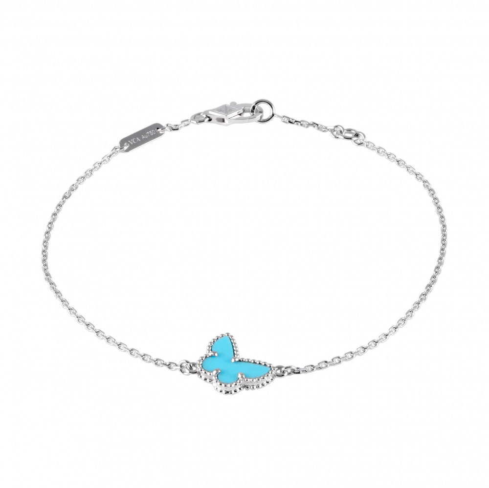 Van Cleef & Arpels Sweet Alhambra Papillon Xs Bracelet 18K White Gold Turquoise VCARF80400