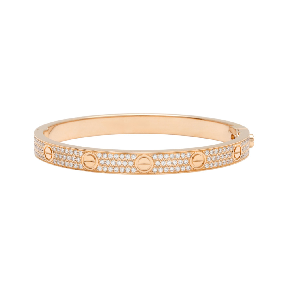 Cartier Love Classic Model Pave Diamond Bracelet 18K Rose Gold N6036900