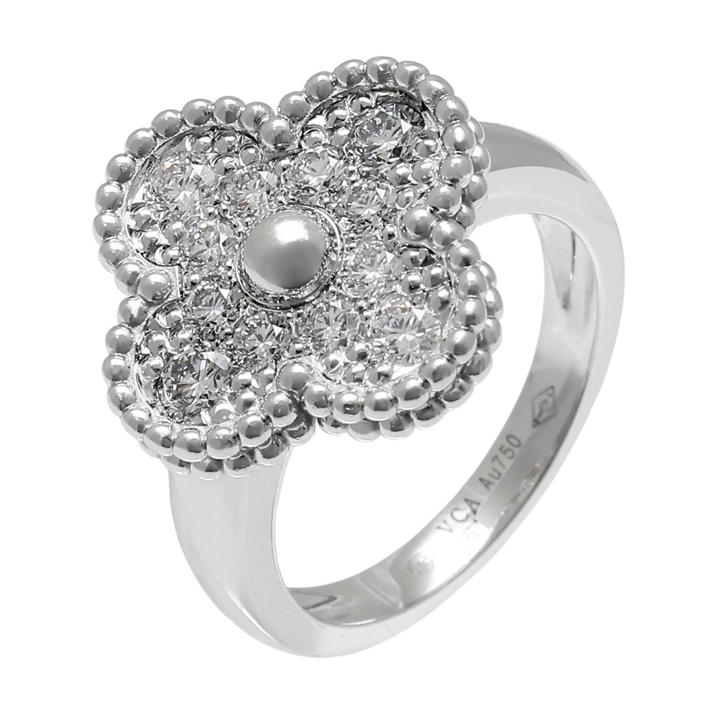 Van Cleef & Arpels Vintage Alhambra Ring 18K White Gold Diamond VCARO26N00