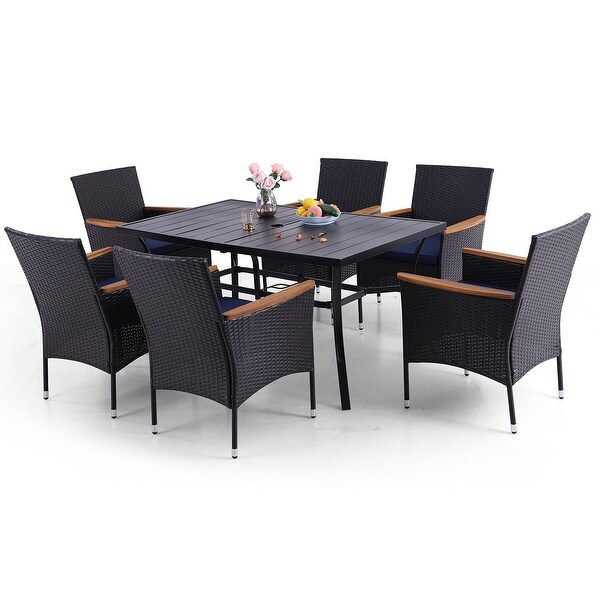 7 Pieces PE Rattan Patio Dining Sets,Modern Wicker Conversation Armhairs with Cushions and 2.6