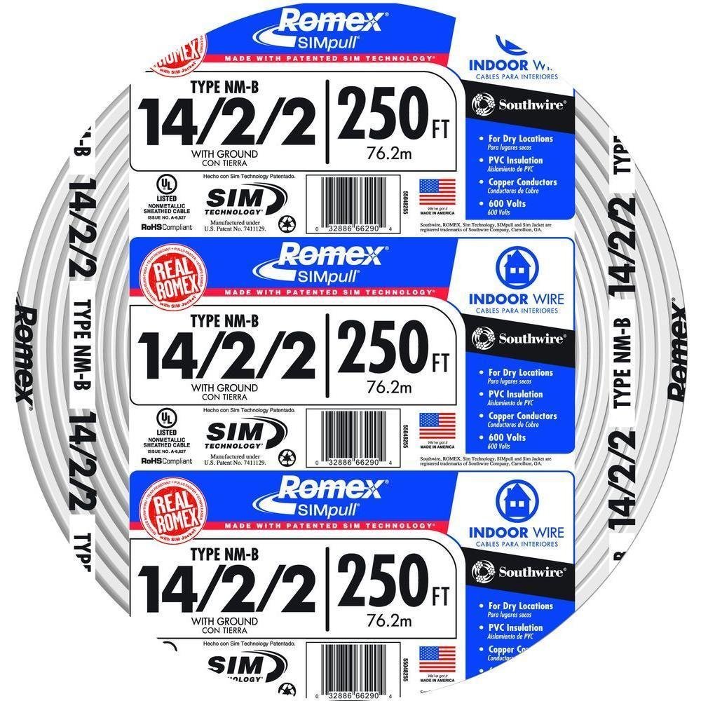 250 ft. 14/2/2 Solid CU NM-B W/G Wire