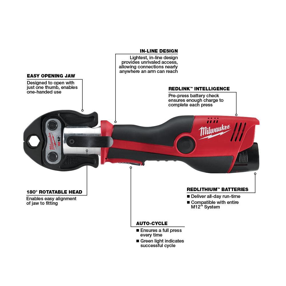 Milwaukee M12 Press Tool Kit No Jaws Reconditioned 2473-80
