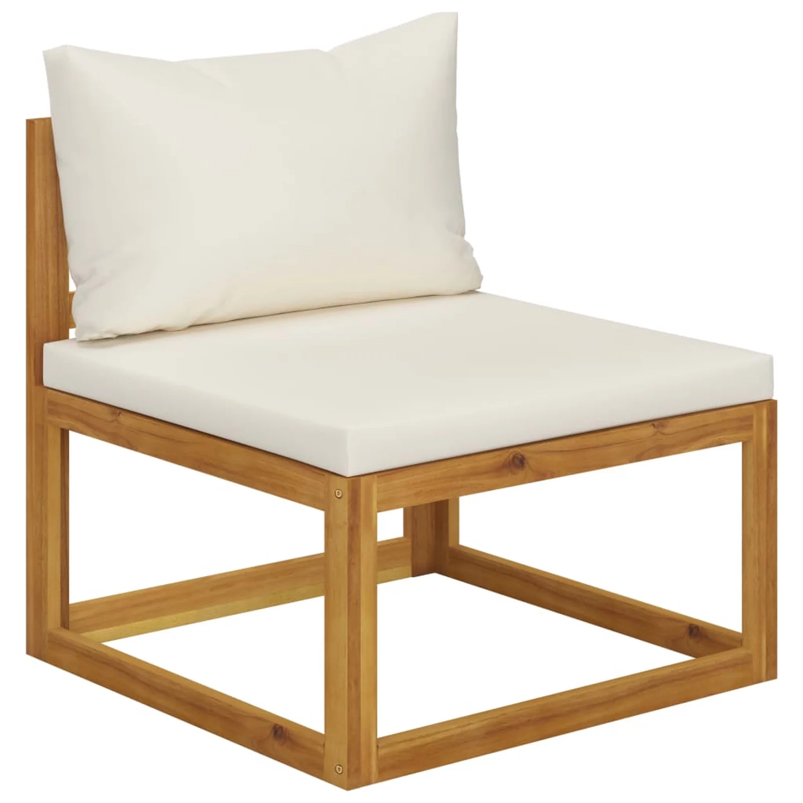 Dcenta 2 Piece Sofa Set Corner Sofa with Middle Sofa and White Cushions Outdoor Acacia Wood Patio Sectional Sofas for Garden, Poolside, Backyard, Balcony, Lawn Furniture