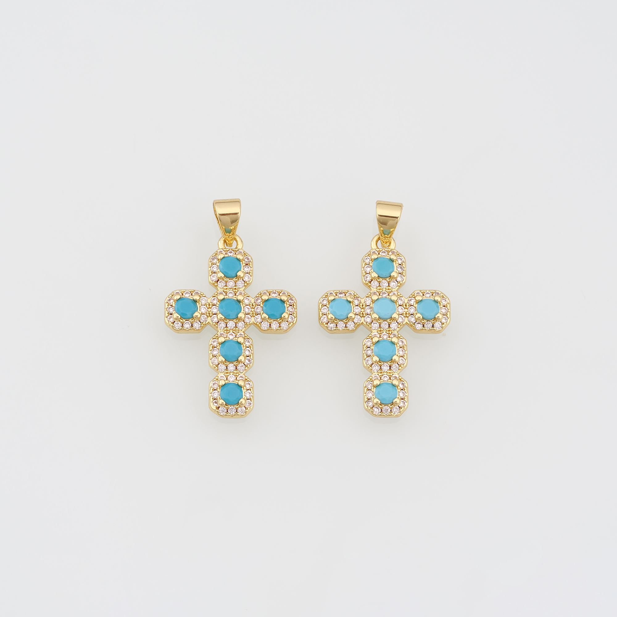 18K Gold Filled Cross Pendant,CZ Micro Pave Cross Charm Earrings Necklace for DIY Jewelry Making Supply