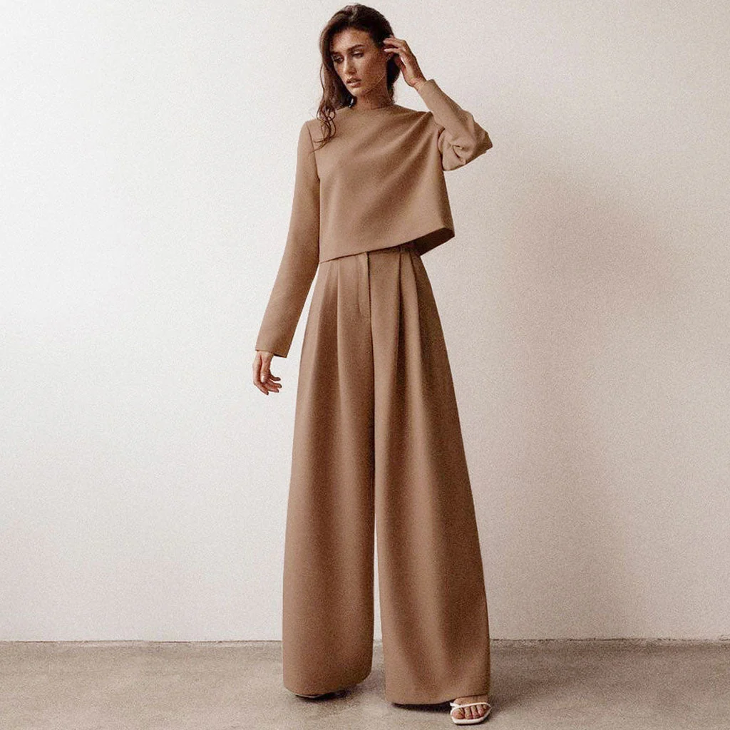 Long Sleeve Crop Top & Wide Leg Pant SetClistos