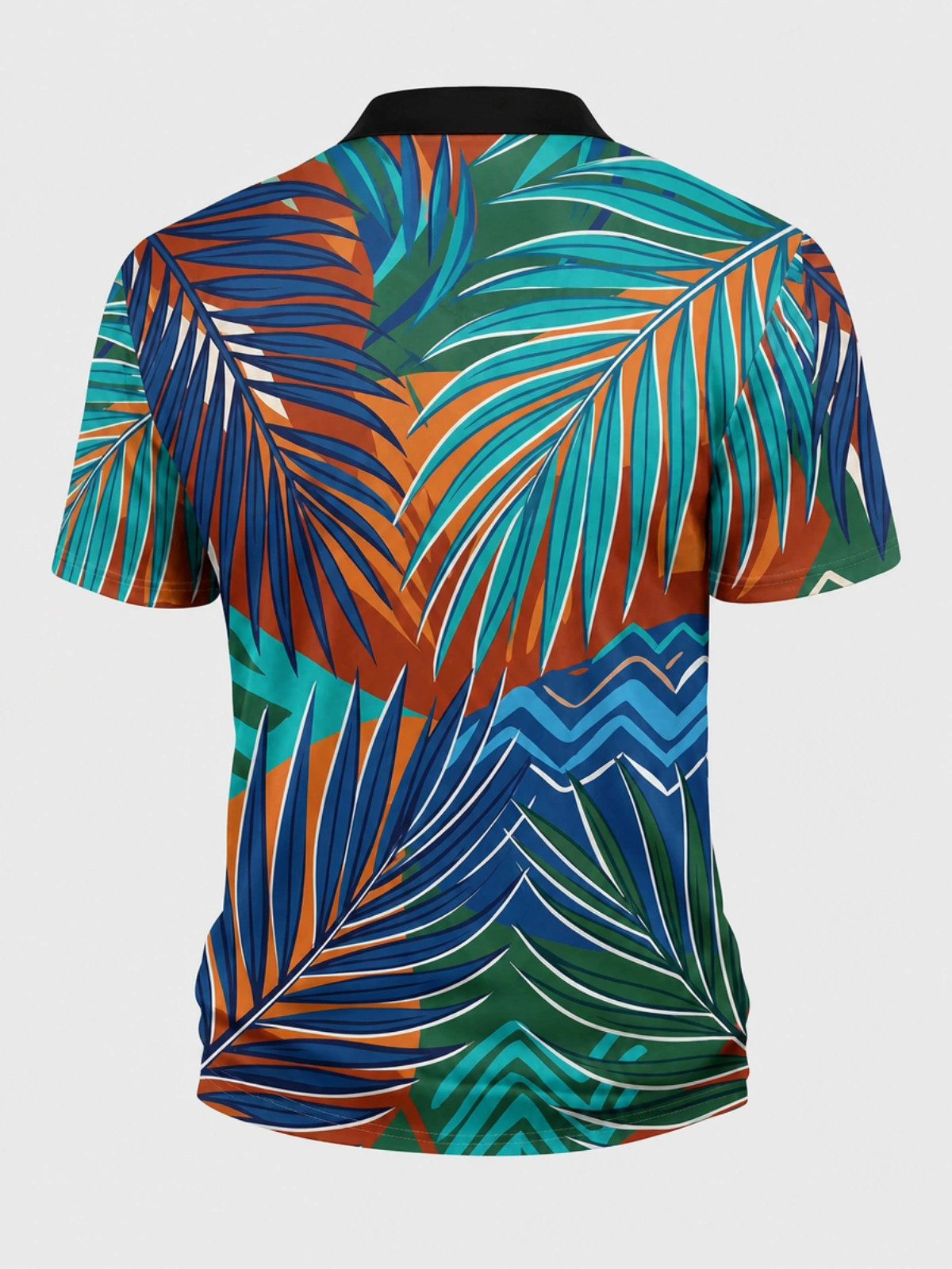 Moisture Wicking Golf Polo 3D Tropical Palm Leaf Mountain Geometric Button Short Sleeve Golf Polo Shirt